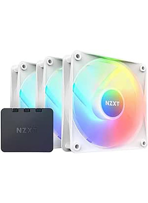 NZXT F120 RGB Core Hub-Mounted Fans with RGB Controller, High Airflow & Static Pressure, Up to 1800 RPM Speed, FDB, 78.86 CFM Airflow, Sync Lighting with Controller, Triple Pack, White | RF-C12TF-W1