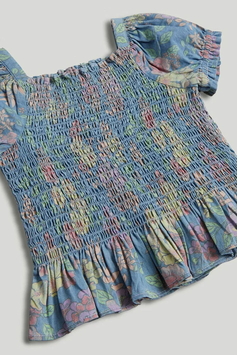 mothercare Blue Floral Shirred Blouse