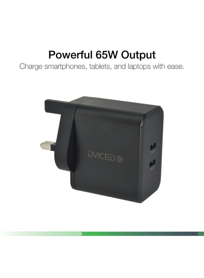 Dviced Wall charger with 65W GaN and 2 USB-C ports  UK plug - Black - Image 2