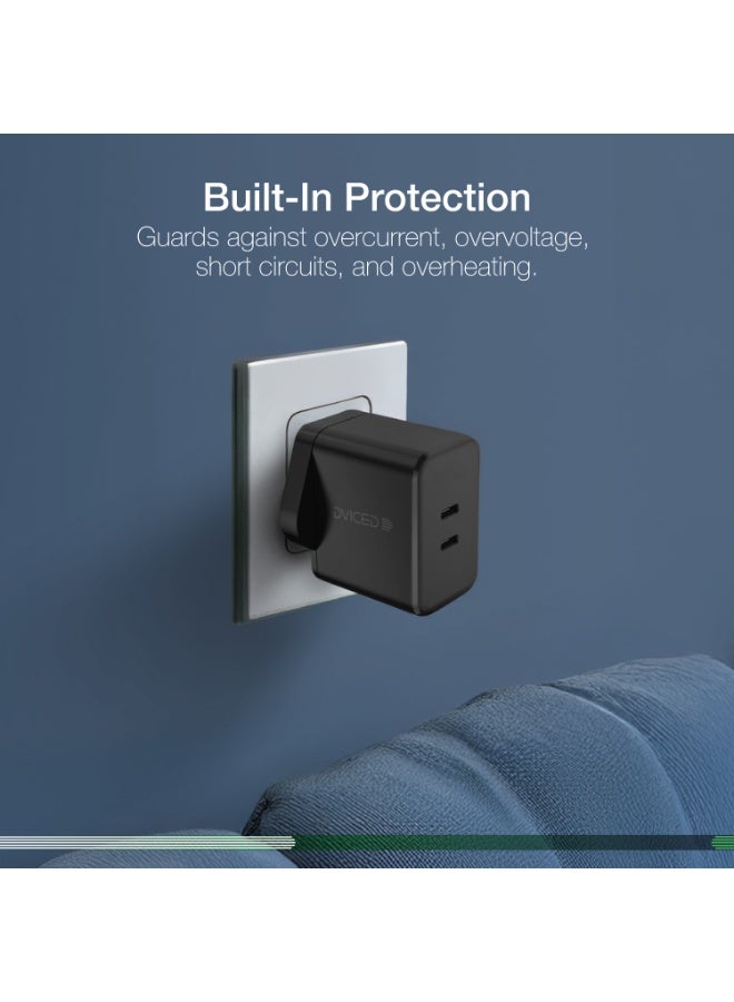 Dviced Wall charger with 65W GaN and 2 USB-C ports  UK plug - Black - Image 5
