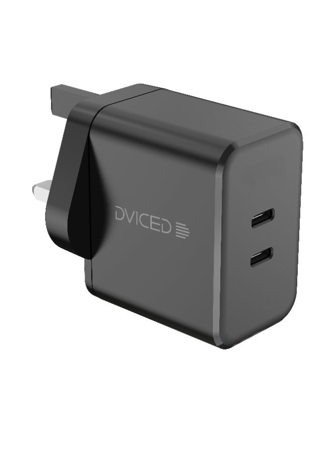 Dviced Wall charger with 65W GaN and 2 USB-C ports  UK plug - Black - Image 1