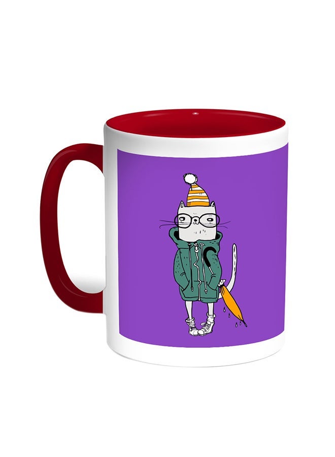 Cartoon Drawing - Cat Printed Coffee Mug Red/White 11ounce