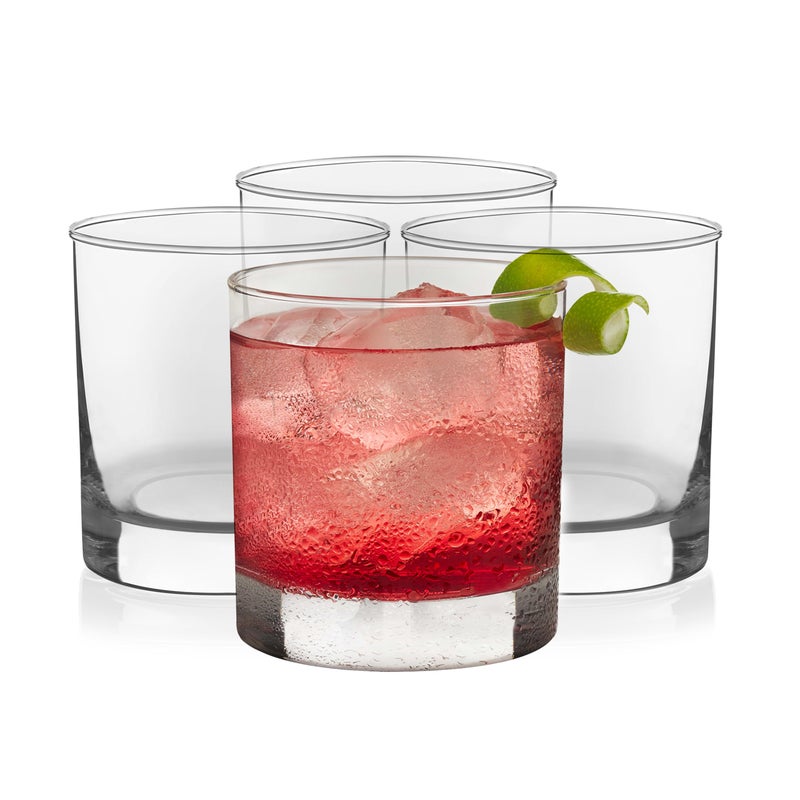 Libbey Heavy Base Rocks Cocktail Glasses Set Clear Whiskey Glasses Set of 4 with Weighted Base and Simple Lines Heavy Drinking Glasses for Parties