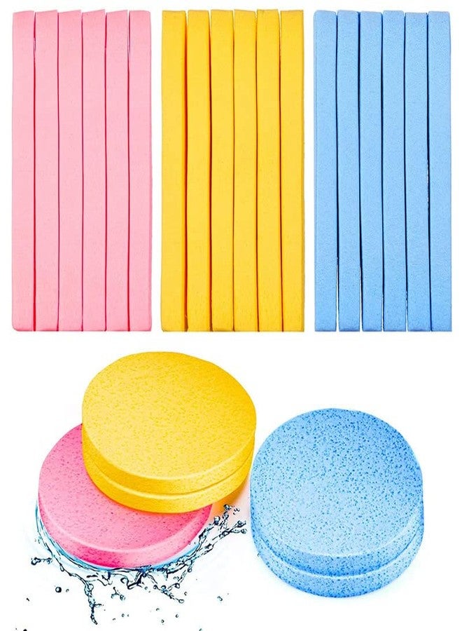 Fameza 12 Pieces Compressed Facial Sponge Face Cleansing Sponge Makeup Removal Sponge Pad Exfoliating Wash Round Face Sponge (Pink, Yellow, Blue) - Image 1