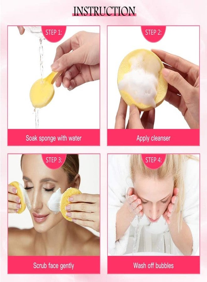 Fameza 12 Pieces Compressed Facial Sponge Face Cleansing Sponge Makeup Removal Sponge Pad Exfoliating Wash Round Face Sponge (Pink, Yellow, Blue) - Image 2