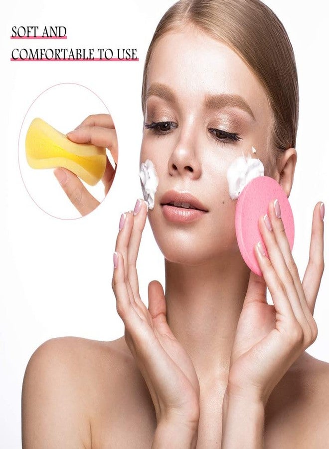 Fameza 12 Pieces Compressed Facial Sponge Face Cleansing Sponge Makeup Removal Sponge Pad Exfoliating Wash Round Face Sponge (Pink, Yellow, Blue) - Image 3