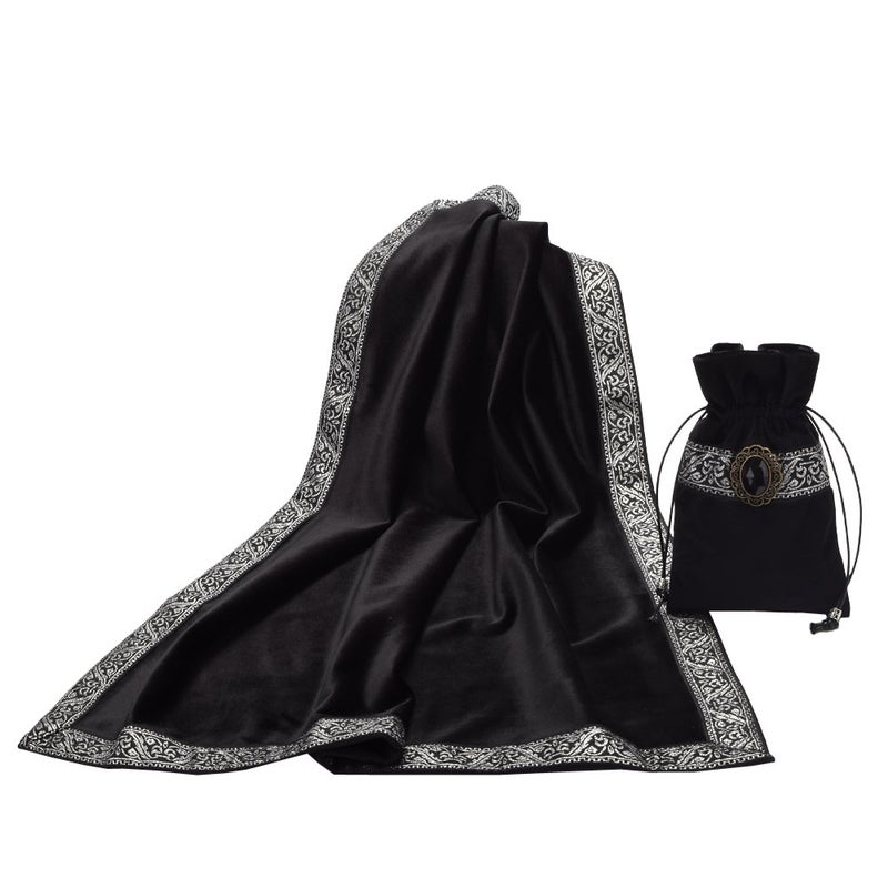 BLESSUME Altar Tarot Table Cloth for Reading with Pouch Black - Image 1