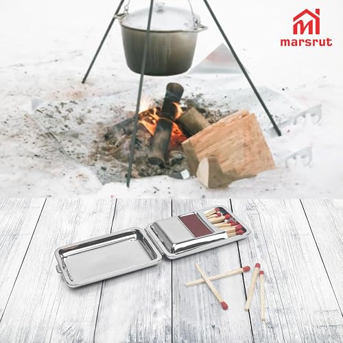 Marsrut Metal Match Box Case Stainless Steel Matchboxes with Friction Plate Striker, Matchstick Holder Vintage Portable Mini Storage Reusable One Button Waterproof Fireplace Starter for Outdoor Camping-Black - Image 5