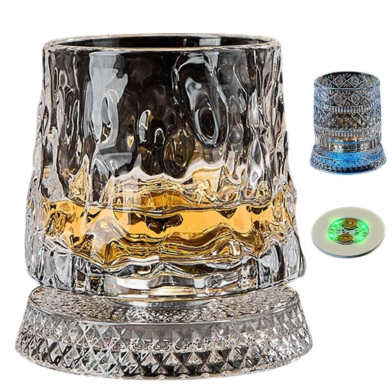 [Free Light-Up Coaster] Light-Up Rotating Whiskey Glass - Stress-Relieving Liquor Glass with Tumbler - Image 1