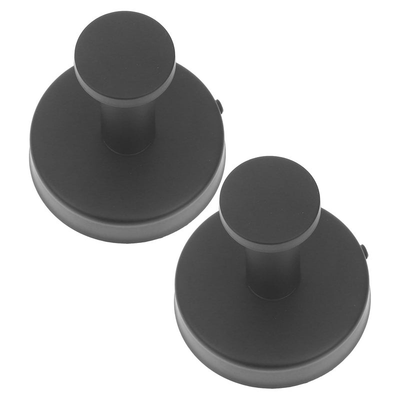 Stainless Steel Wall Mounted Bathroom Towel Hooks Black Round Single Hole Design 2 Pack - Image 2