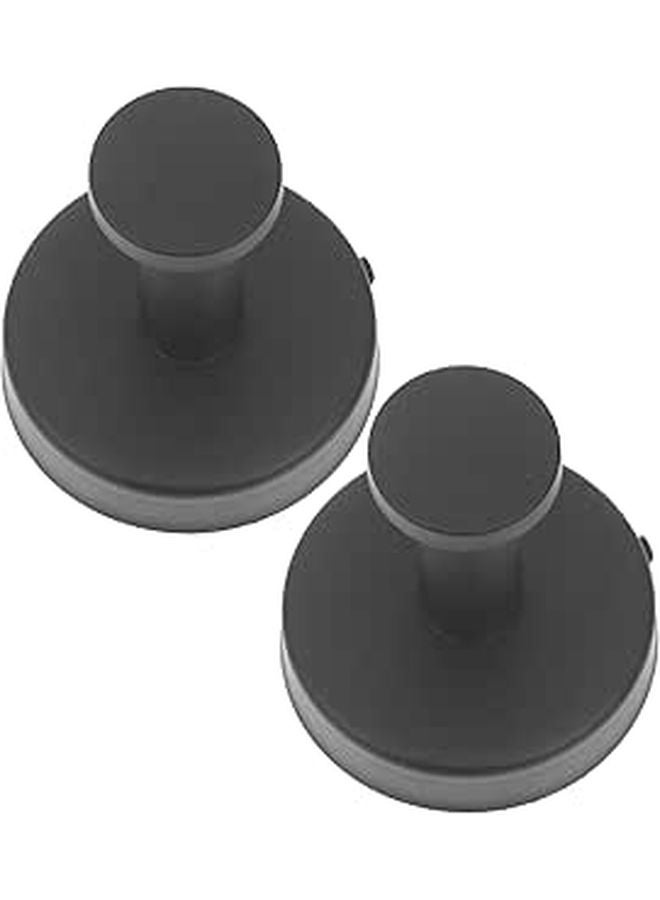 Stainless Steel Wall Mounted Bathroom Towel Hooks Black Round Single Hole Design 2 Pack - Image 1