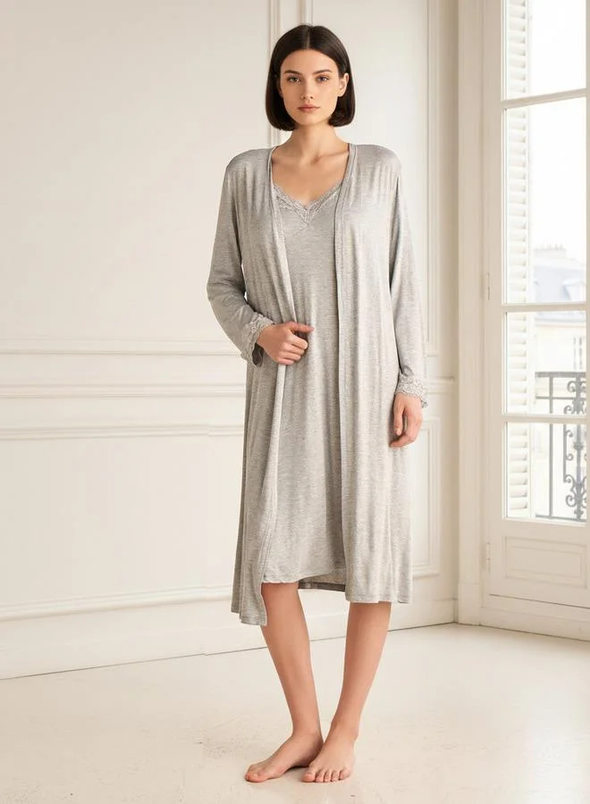 سبلاش فيڤ قميص نوم مع روب مزين بالدانتيل بدون أكمام