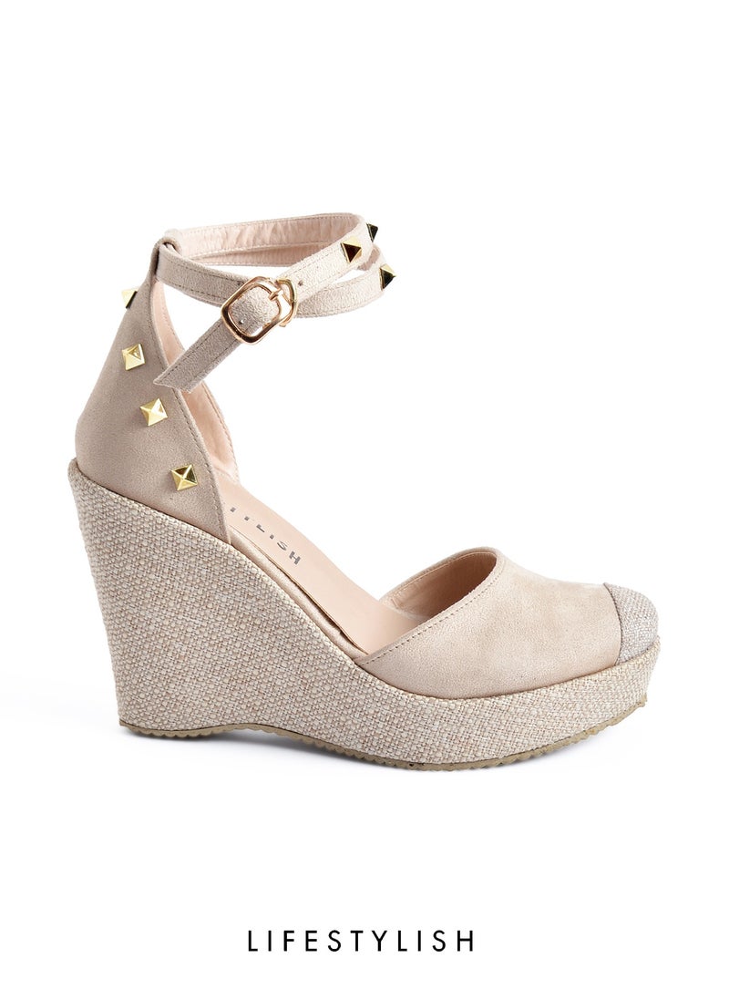 LIFESTYLISH - Sn-W4- Shose Heel Wedges -Beige - Image 1