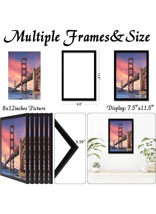 6 Sets 8X12 Picture Frame Frames For 8 X 12 Canvas Collage Photo Poster Certificate Wall Gallery High Transparent Horizontal Or Vertical Black 8 By 12