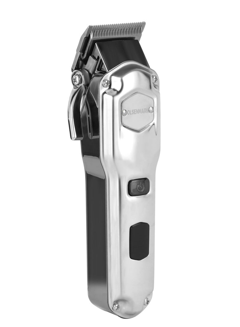 Olsenmark Professional Hair and Beard Trimmer OMTR4099, High Capacity Battery and Waterproof Design, Includes 10 Comb Attachments with Removable and Washable Silver - Image 1