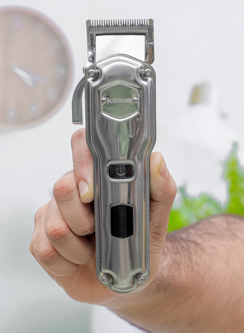 Olsenmark Professional Hair and Beard Trimmer OMTR4099, High Capacity Battery and Waterproof Design, Includes 10 Comb Attachments with Removable and Washable Silver - Image 3