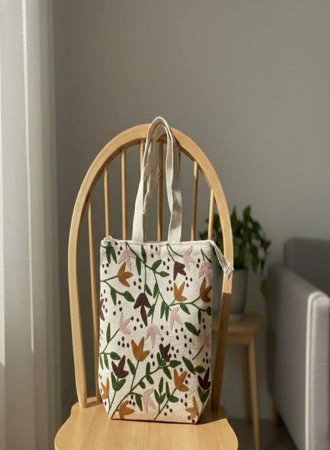 Blenzza Deco™ Canvas Natural Cotton Trendy Pattern Embroidery Work Shoulder 1 Tote Bag for Women Best for College, Shopping, Daily Use (16X16Inch) (Design 4) - Image 3