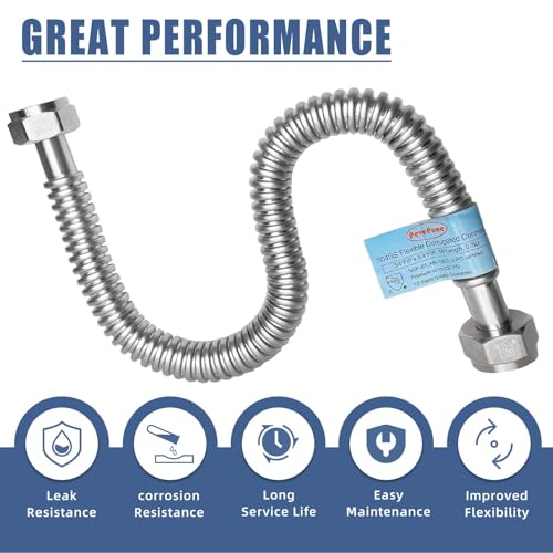 PEVEPEXE 2 PACK Plus 1 inch Flexible Water Line, Water Heater Hose 1"FIP x 1" FIP x 24" Length, Stainless Steel Corrugated Water Heater Connector, Softener Flex Hose For Tankless (ID 0.95") - Image 4