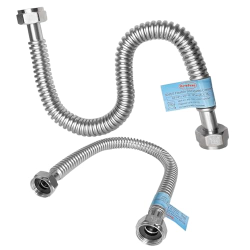 PEVEPEXE 2 PACK Plus 1 inch Flexible Water Line, Water Heater Hose 1"FIP x 1" FIP x 24" Length, Stainless Steel Corrugated Water Heater Connector, Softener Flex Hose For Tankless (ID 0.95") - Image 1