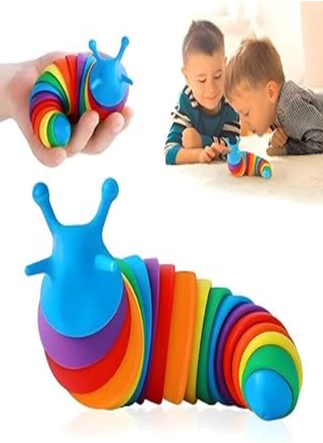COOLCOLD COOLCOLD Kids Toy, Small Slug Fidget Toys, Baby Toys, Sensory Toys for Kids, Clicky Sound Making Toy, Flexible Stretchable Joints Toy for Anxiety, Autism (19 CM, Rainbow) 
