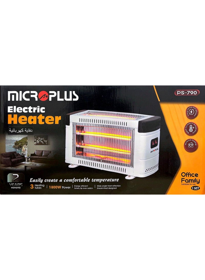 Electric Room Heater1800, 3-Tube Powerful Heating, Energy Efficient,  PS-790