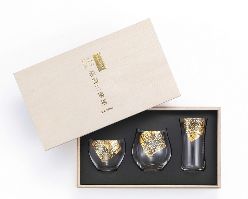 ADERIA Sake Set Japanese Goldleaf Pattern Sake Glass Set Ritzy Short Whiskey Cocktail Glasses Set Premium Drinking Wine Glasses Tumbler Cups Set (3 pack) - Image 3