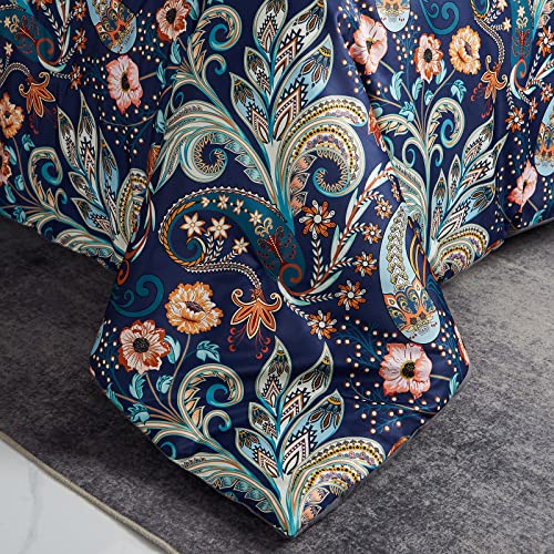 Gusuhome 7 Piece Paisley Flower Comforter Set Bed in a Bag Set Queen Size Luxury Dark Blue Vintage Floral Boho Medallion Comforter Soft & Breathable Microfiber Bedding Set for Woman Adults - Image 5