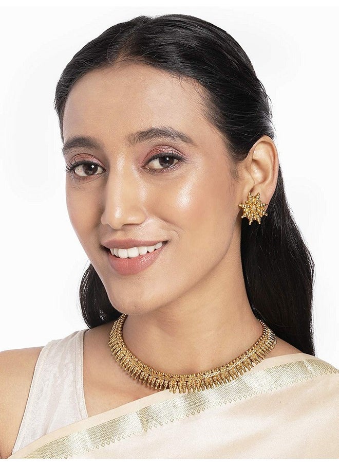 I Jewels I Jewels 18K Gold Plated Traditional Stylish Golden Necklace With Earrings For Women & Girls (Short Necklace)  - Image 4