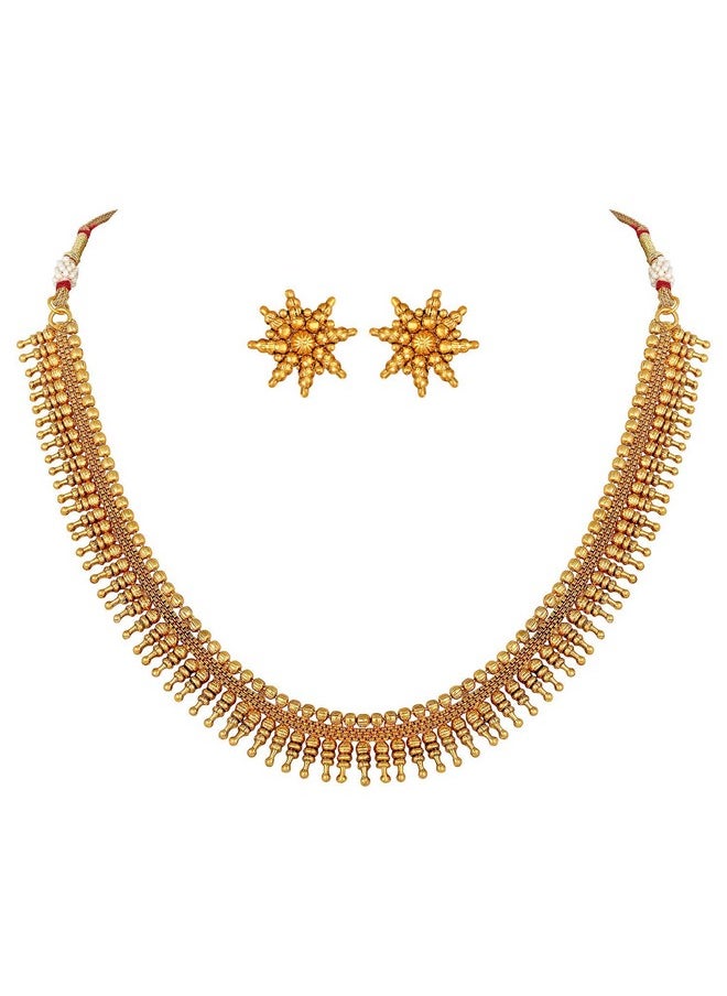 I Jewels I Jewels 18K Gold Plated Traditional Stylish Golden Necklace With Earrings For Women & Girls (Short Necklace)  - Image 1