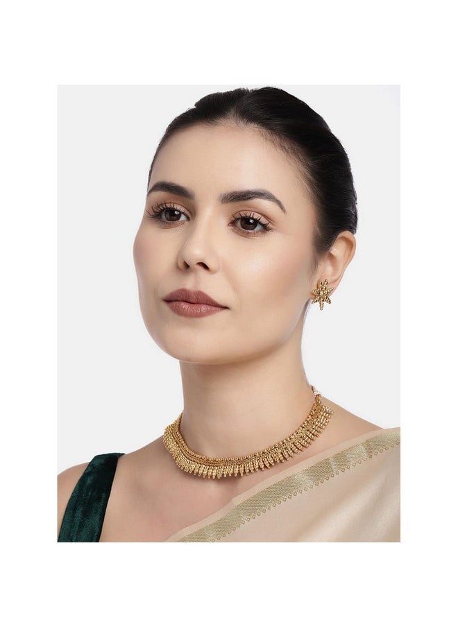 I Jewels I Jewels 18K Gold Plated Traditional Stylish Golden Necklace With Earrings For Women & Girls (Short Necklace)  - Image 2