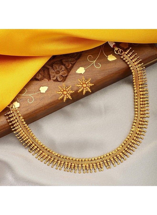 I Jewels I Jewels 18K Gold Plated Traditional Stylish Golden Necklace With Earrings For Women & Girls (Short Necklace)  - Image 3