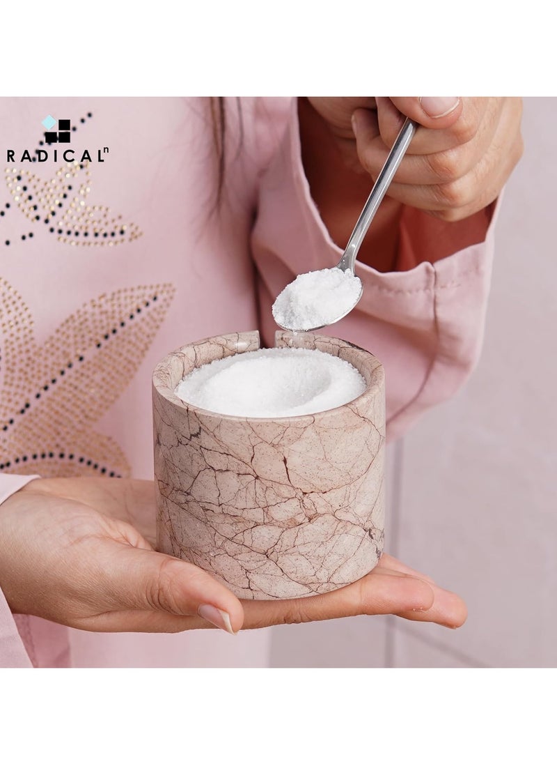 RADICALn Radicaln Marble Salt Cellar With Lid & Tray White And Marinara Handmade Elegant Sugar Container And Salt Container Set of 2 For Kitchen Storage - Spice Jars For Seasoning  - Image 3