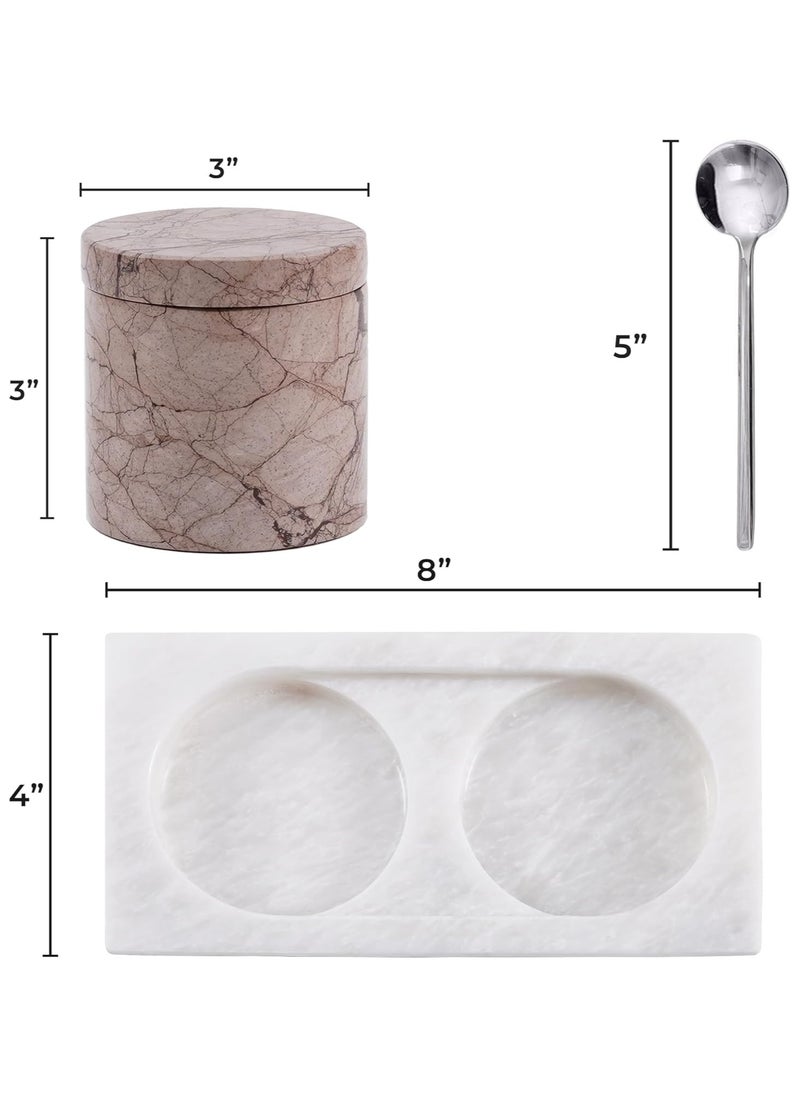 RADICALn - Radicaln Marble Salt Cellar With Lid & Tray White And Marinara Handmade Elegant Sugar Container And Salt Container Set of 2 For Kitchen Storage - Spice Jars For Seasoning - Image 1
