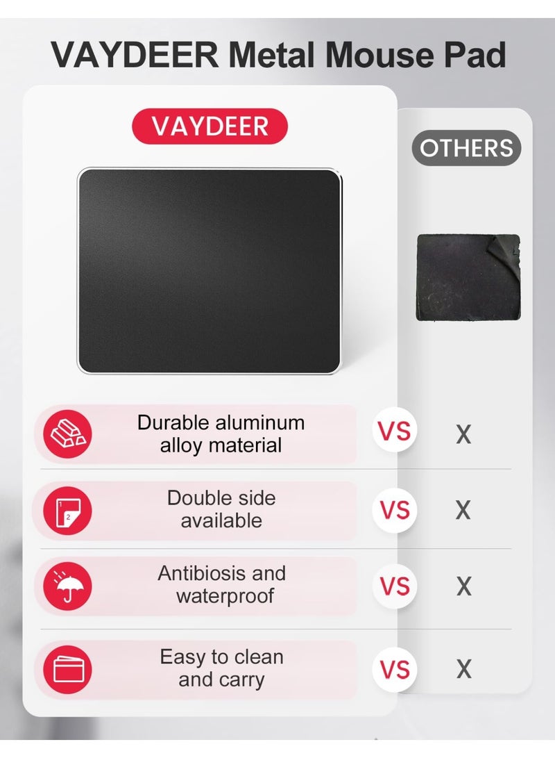Vaydeer Mouse Pad Premium Hard Metal Aluminum Mousepad Double Side Waterproof Ultra Smooth Mouse Pad for Fast and Accurate Mouse Control for Office and Gaming, 9.05 * 7.08 Inch - Image 3