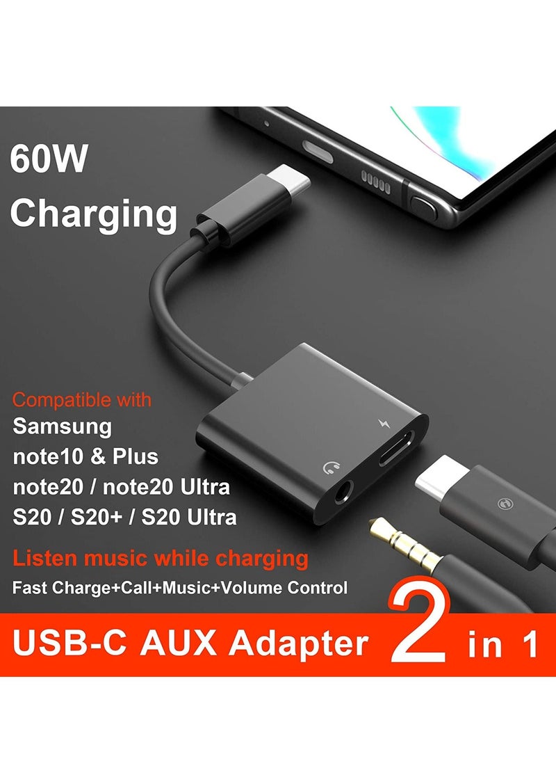 USB C to 3.5mm Headphone Adapter,60W Fast Charge,Type C Audio Jack Earphone Aux Converter,Work for iPad Pro/Air 4 - Image 2