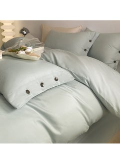 AROAQ Bed Cover Set, Soft Luxurious Pure Bedsheet Set, Long-staple Cotton Simple Solid Color Bed Sheet Quilt Cover Bedding Twill Cotton Set, ( Van star blue color, 1.8m fitted sheet set of four)  - Image 1