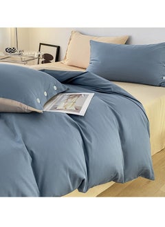 AROAQ Bed Cover Set, Soft Luxurious Pure Bedsheet Set, Long-staple Cotton Simple Solid Color Bed Sheet Quilt Cover Bedding Twill Cotton Set, ( Van star blue color, 1.8m fitted sheet set of four)  - Image 2