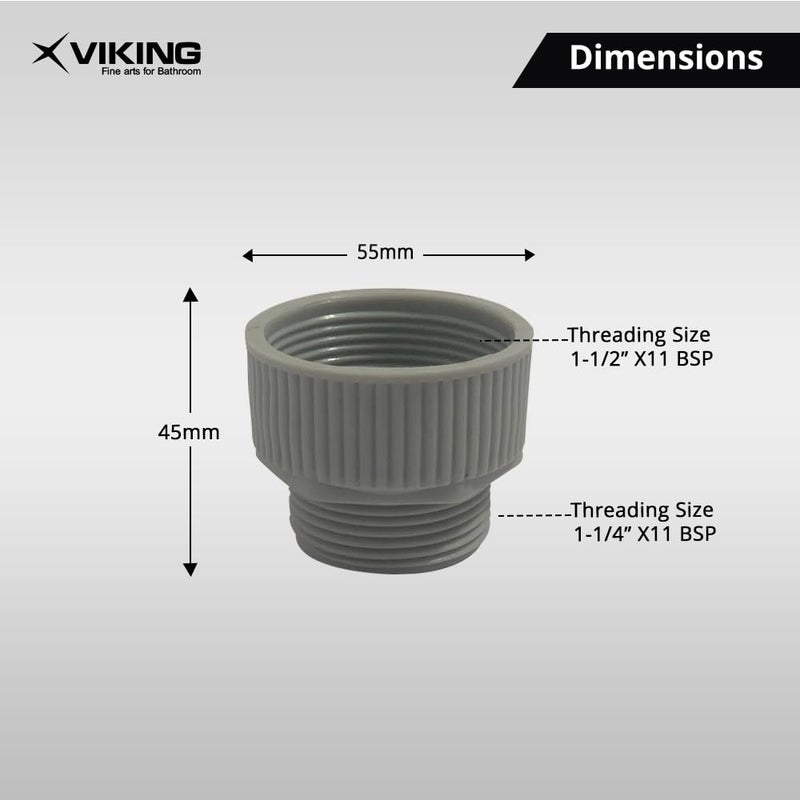 Viking محول PVC مخفض | تحويل الخيوط لتوصيل صرف حوض المطبخ | 40 مم (1-1/2") داخلي إلى 32 مم (1-1/4") خارجي | رمادي | عبوة من 10 قطع - Image 2