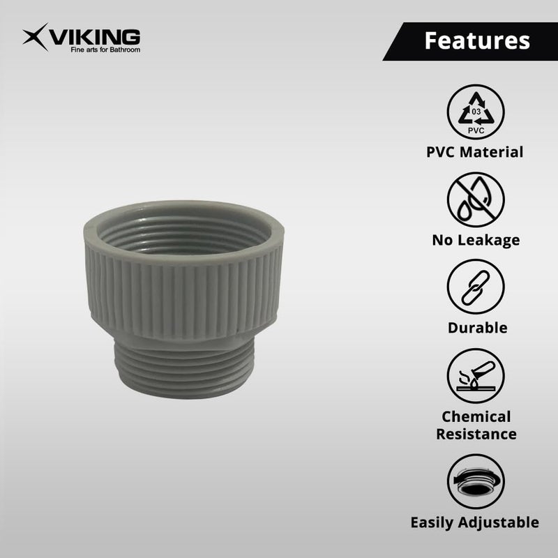 Viking محول PVC مخفض | تحويل الخيوط لتوصيل صرف حوض المطبخ | 40 مم (1-1/2") داخلي إلى 32 مم (1-1/4") خارجي | رمادي | عبوة من 10 قطع - Image 3