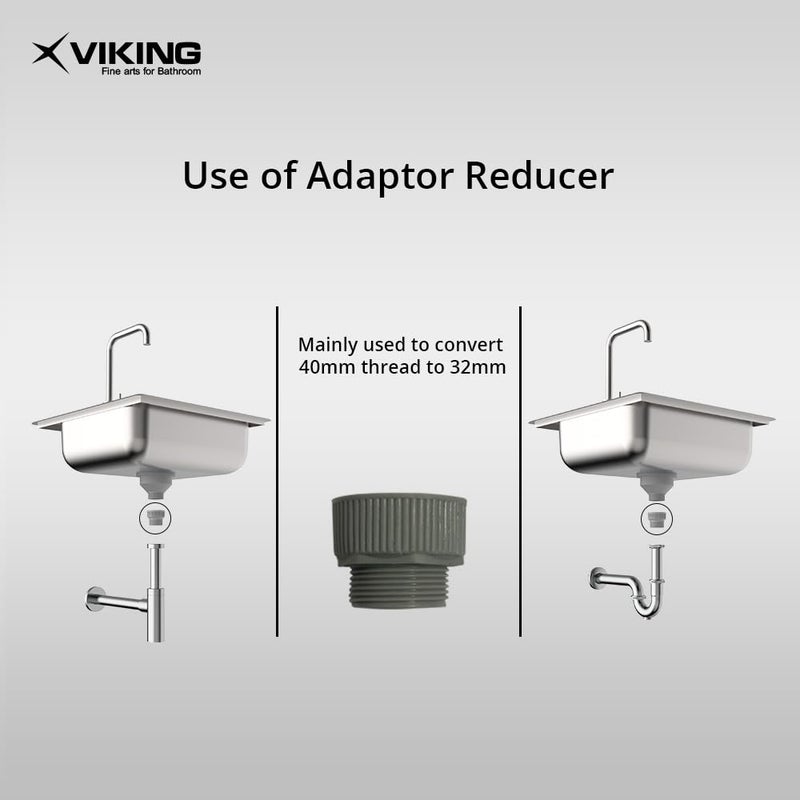 Viking محول PVC مخفض | تحويل الخيوط لتوصيل صرف حوض المطبخ | 40 مم (1-1/2") داخلي إلى 32 مم (1-1/4") خارجي | رمادي | عبوة من 10 قطع - Image 4