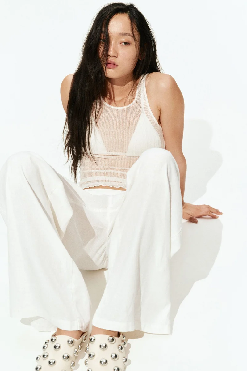 H&M Foldover-waist linen-blend trousers