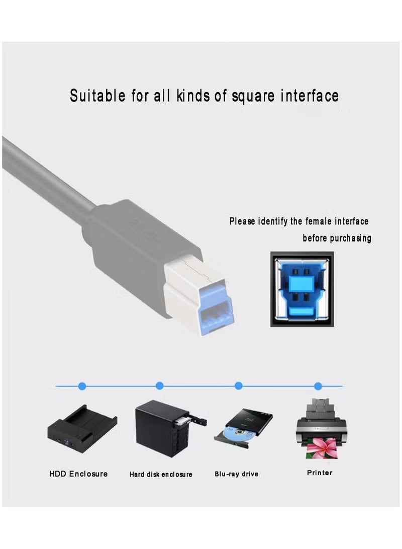 كابل طابعة USB USB 3.0 سلك ماسح ضوئي عالي السرعة متوافق مع Brother و HP و Canon و Lexmark و Dell و Xerox وغيرها أسود 1.5 متر - Image 2