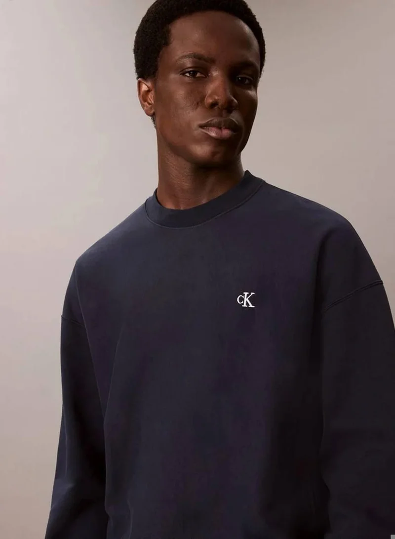 Calvin Klein Jeans Dark Sapphire Oversized Cotton Terry Sweatshirt for Men | Best Price UAE