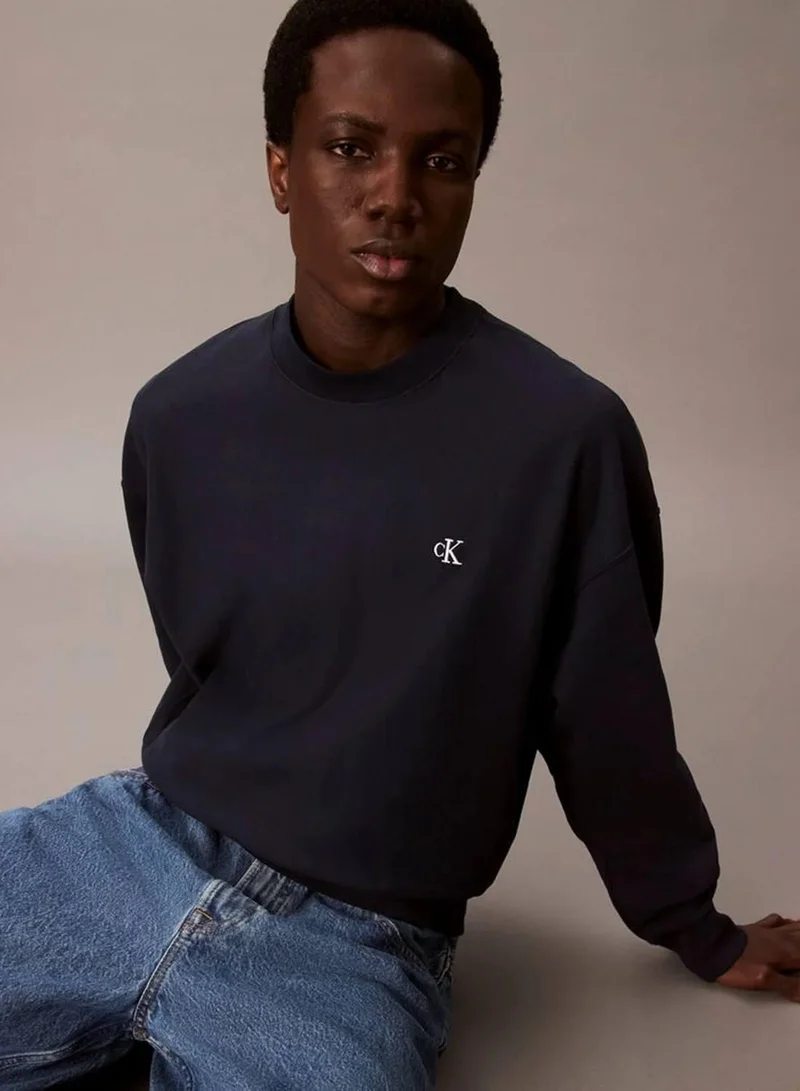 Calvin Klein Jeans Dark Sapphire Oversized Cotton Terry Sweatshirt for Men | Best Price UAE