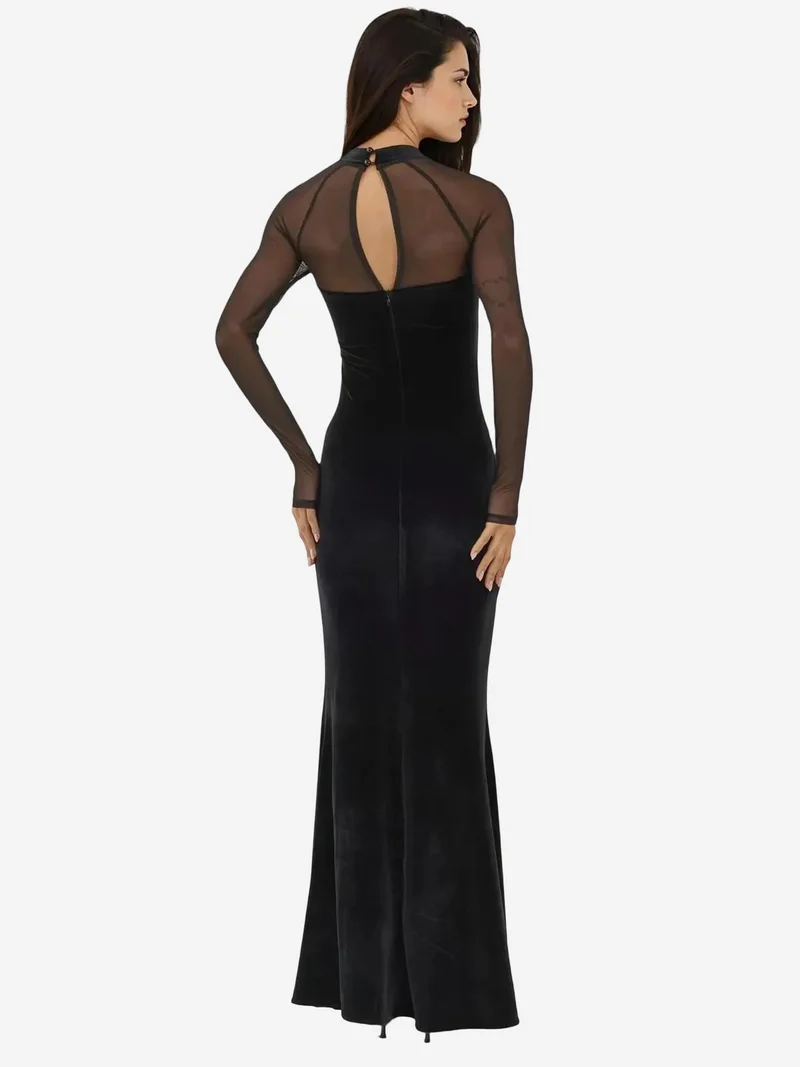 HICCUP Black Velvet Bodycon Evening Dress with Long Sleeves for Women | Best Price UAE