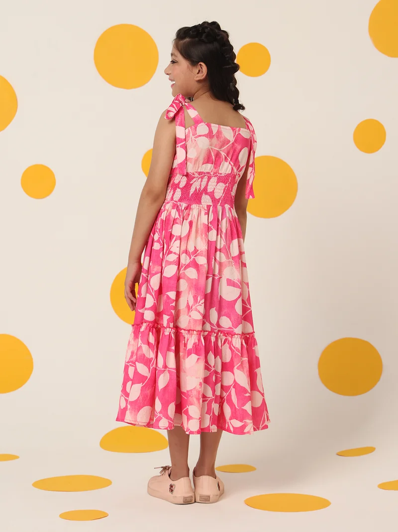 Cherry & Jerry Cherry & Jerry Printed Seersucker Two Tiered Mid Length Dress