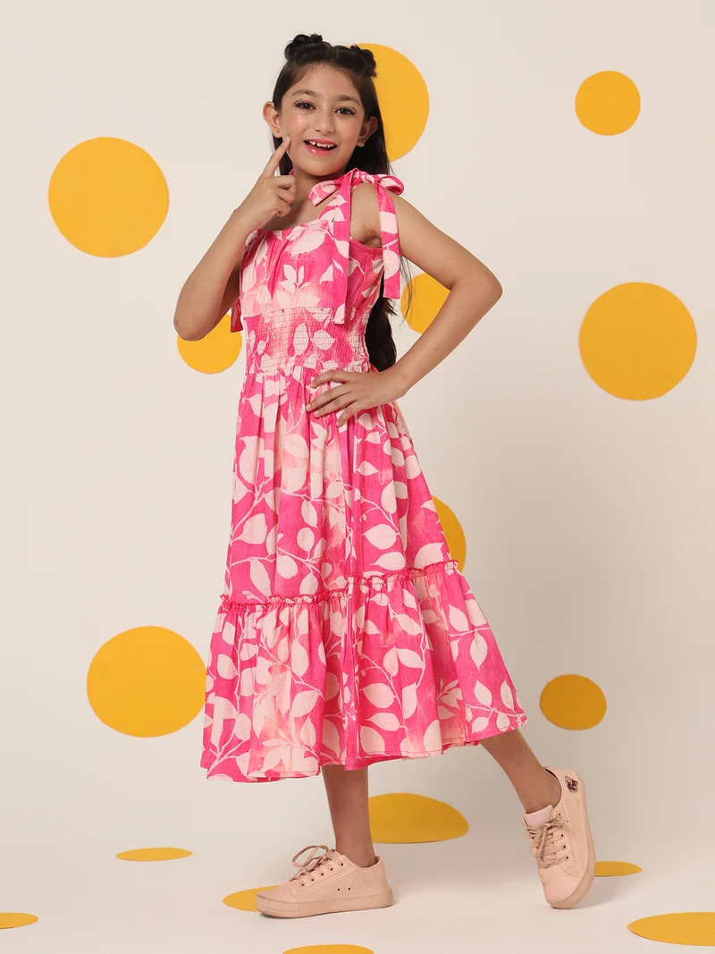 Cherry & Jerry Cherry & Jerry Printed Seersucker Two Tiered Mid Length Dress