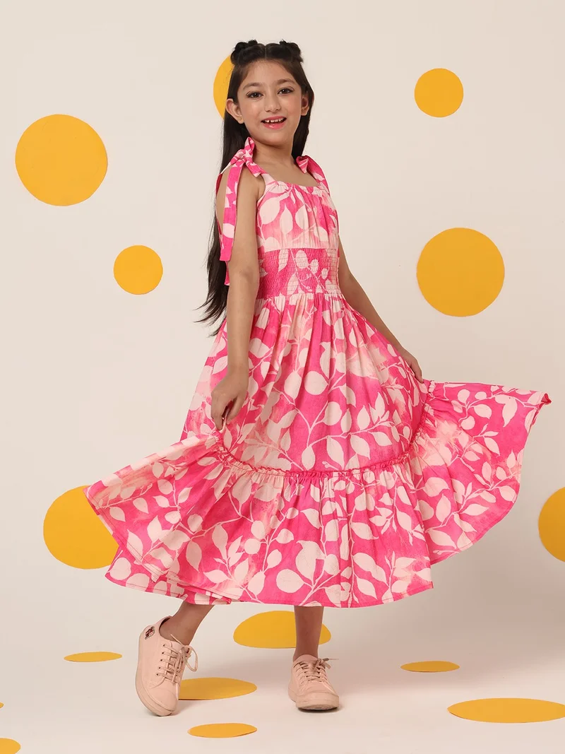 Cherry & Jerry Cherry & Jerry Printed Seersucker Two Tiered Mid Length Dress