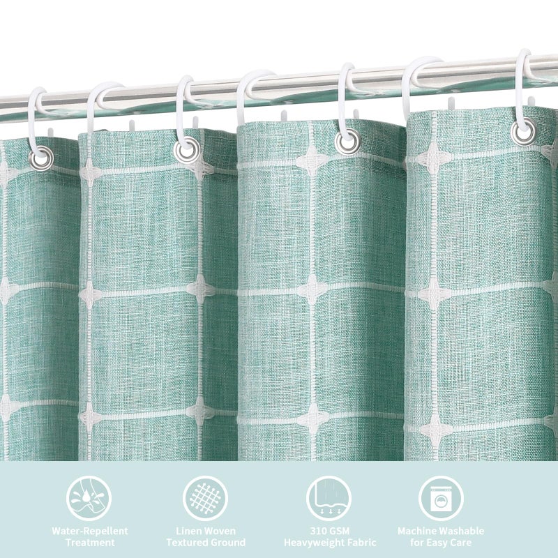 MitoVilla Teal Blue Boho Shower Curtains for Modern Farmhouse Bathroom Decor  Turquoise Country Thick Cotton Linen Fabric Shower Curtain with Tassel  72 x 72 - Image 2