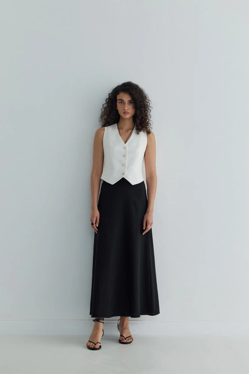 Suud Collection Saud Collection White Gabriel Buttoned Linen Vest